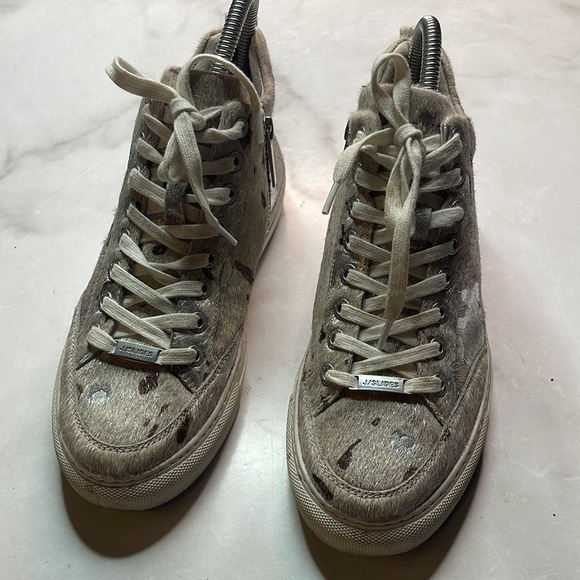 J/Slides Ludlow Mid-Top Off White Metallic Pony Hair - Picture 9 of 11